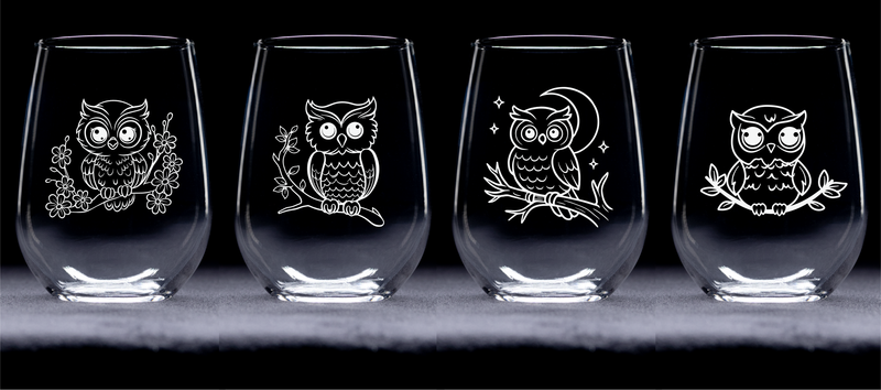 Owl Stemless Wine Glass Set – Owl Themed Gift for Women and Men - 4 Pieces