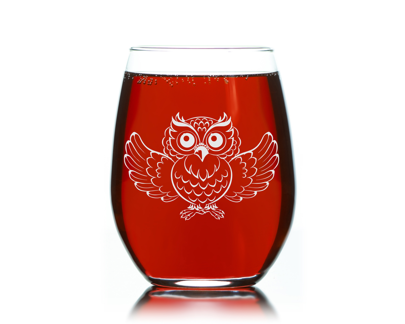 Owl Stemless Wine Glass - Owl Themed Gift for Women and Men -  17 oz. (Style O1)