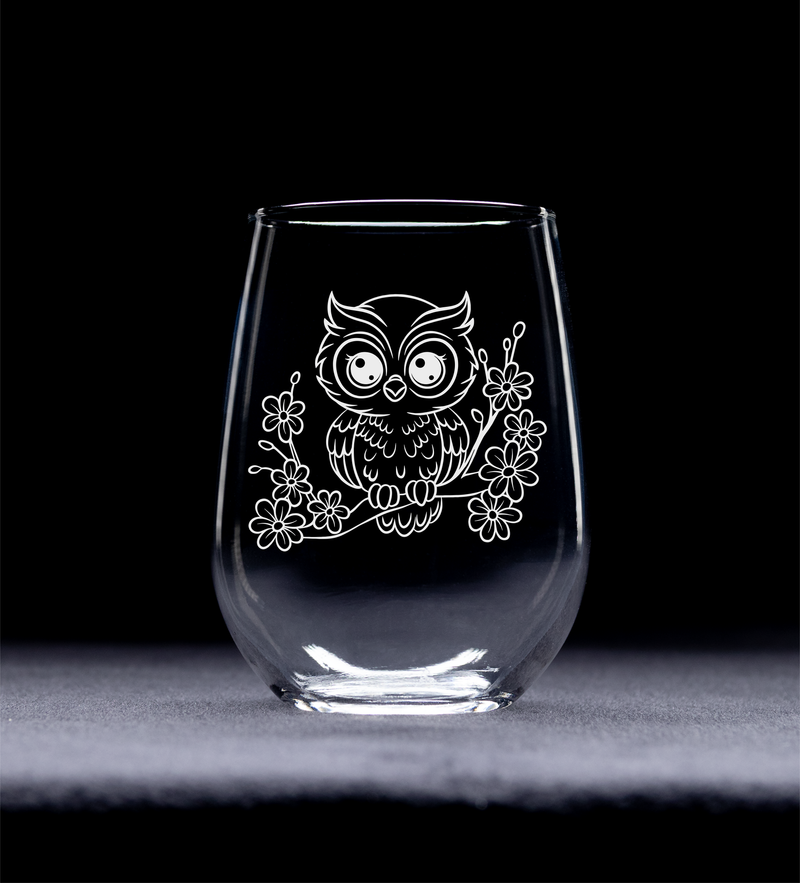 Owl Stemless Wine Glass - Cute Owl Themed Gift for Women and Men - 17 oz. (Style O2)