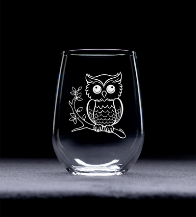 Owl Stemless Wine Glass - Cute Owl Themed Gift for Women and Men - 17 oz. (Style O3)