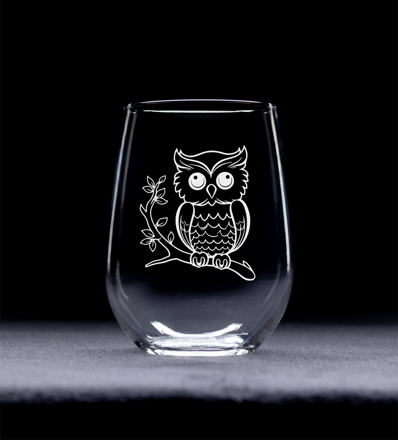 Owl Stemless Wine Glass - Cute Owl Themed Gift for Women and Men - 17 oz. (Style O3)