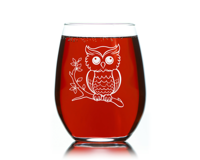 Owl Stemless Wine Glass - Cute Owl Themed Gift for Women and Men - 17 oz. (Style O3)