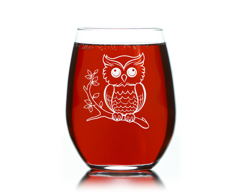 Owl Stemless Wine Glass - Cute Owl Themed Gift for Women and Men - 17 oz. (Style O3)