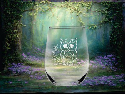 Owl Stemless Wine Glass - Cute Owl Themed Gift for Women and Men - 17 oz. (Style O3)