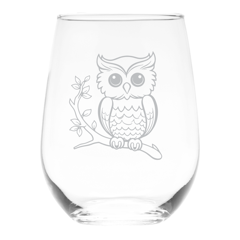 Owl Stemless Wine Glass - Cute Owl Themed Gift for Women and Men - 17 oz. (Style O3)