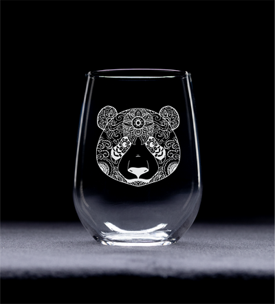Panda Stemless Wine Glass - Panda Themed Gift for Women and Men - 17 oz. (Style P1)