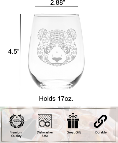 Panda Stemless Wine Glass - Panda Themed Gift for Women and Men - 17 oz. (Style P1)