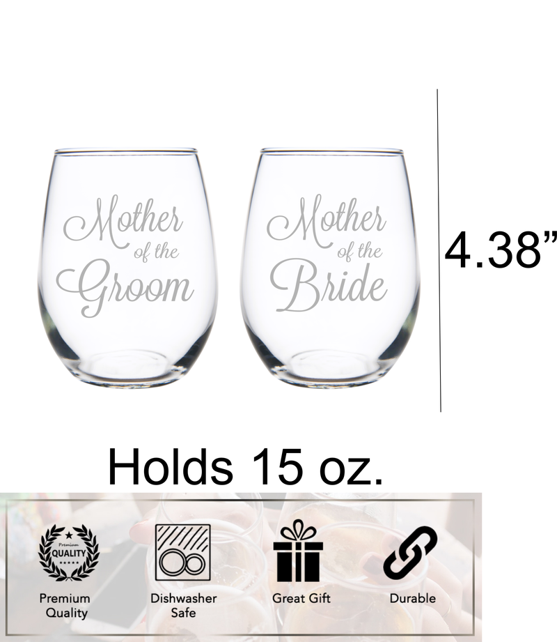 Father and Mother of the Groom and Bride -  Beer Glass and  Stemless Wine Glass Set for Mom and Dad -Weddings  for Men, Women - 4 Pieces