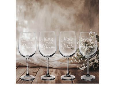 Father and Mother of the Groom and Bride - Wine Glass Set for Mom and Dad -Weddings Engagements Bridal for Men and Women - 4 Pieces