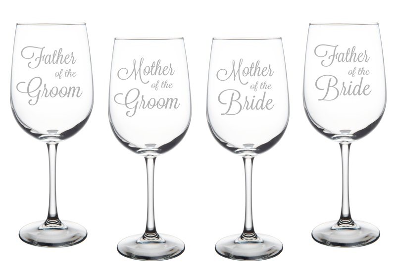 Father and Mother of the Groom and Bride - Wine Glass Set for Mom and Dad -Weddings Engagements Bridal for Men and Women - 4 Pieces