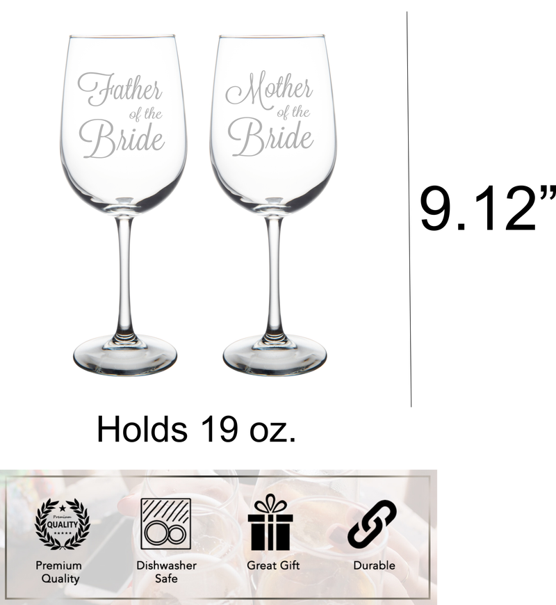 Father and Mother of the Groom and Bride - Wine Glass Set for Mom and Dad -Weddings Engagements Bridal for Men and Women - 4 Pieces