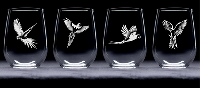 Parrot Stemless Wine Glass Set - Parrot Themed Gift for Women and Men - 4 Pieces