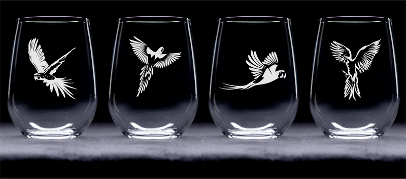 Parrot Stemless Wine Glass Set - Parrot Themed Gift for Women and Men - 4 Pieces