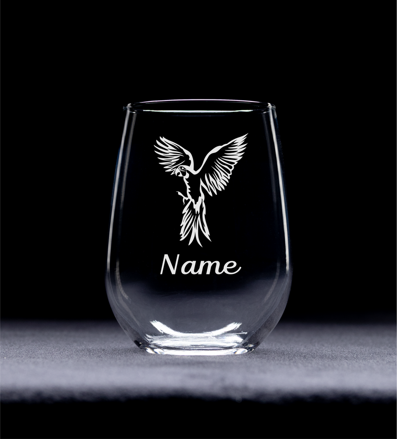 Parrot with Name 17 oz.  Custom Stemless Wine Glass - Personalized Parrot Themed Gift for Women and Men