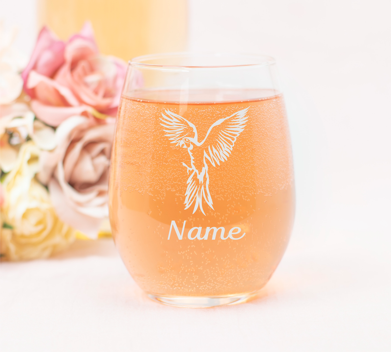 Parrot with Name 17 oz.  Custom Stemless Wine Glass - Personalized Parrot Themed Gift for Women and Men