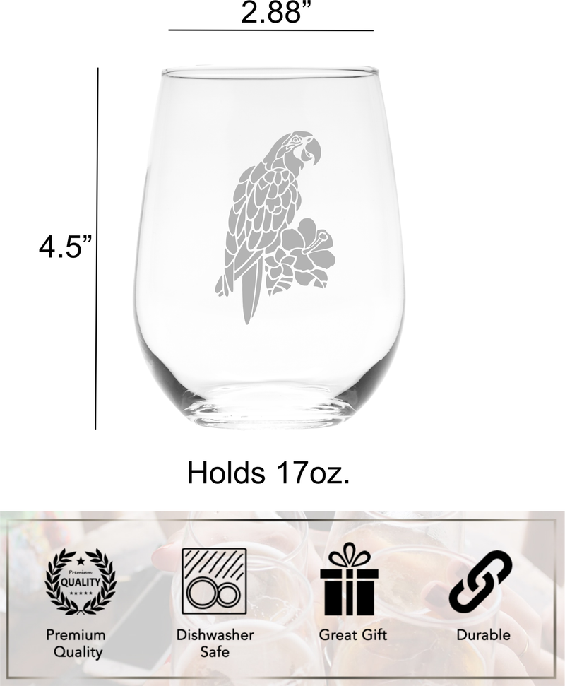 Parrot Stemless Wine Glass - Parrot Themed Gift for Women and Men -  17 oz.