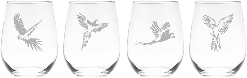 Parrot Stemless Wine Glass Set - Parrot Themed Gift for Women and Men - 4 Pieces