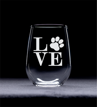 Paw print LOVE 17 oz. stemless wine glass