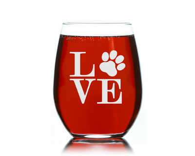 Paw print LOVE 17 oz. stemless wine glass