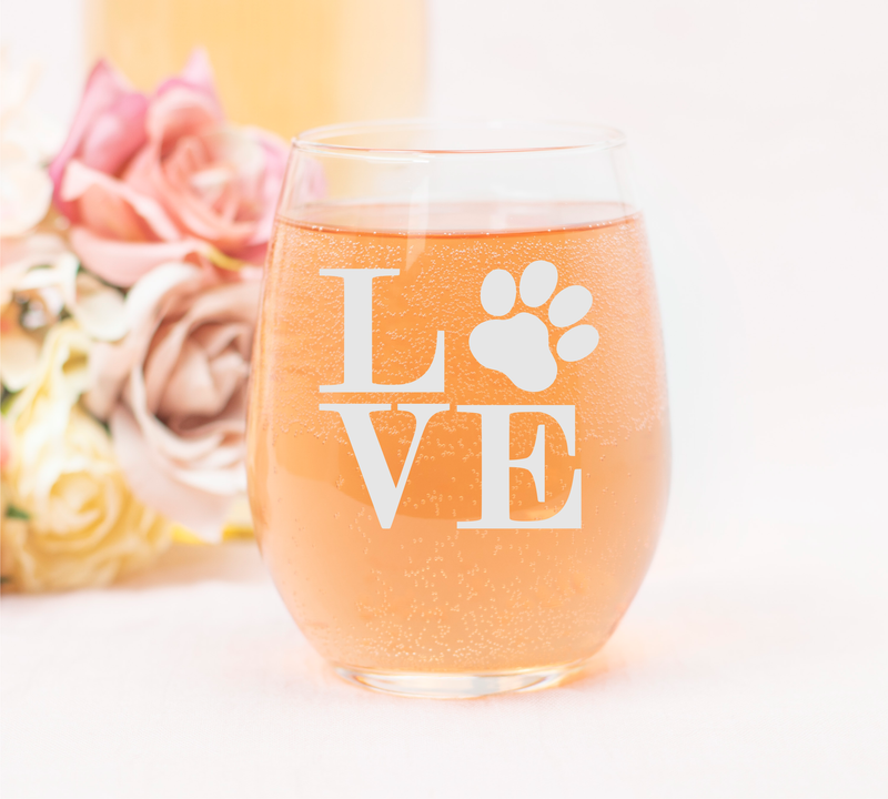 Paw print LOVE 17 oz. stemless wine glass