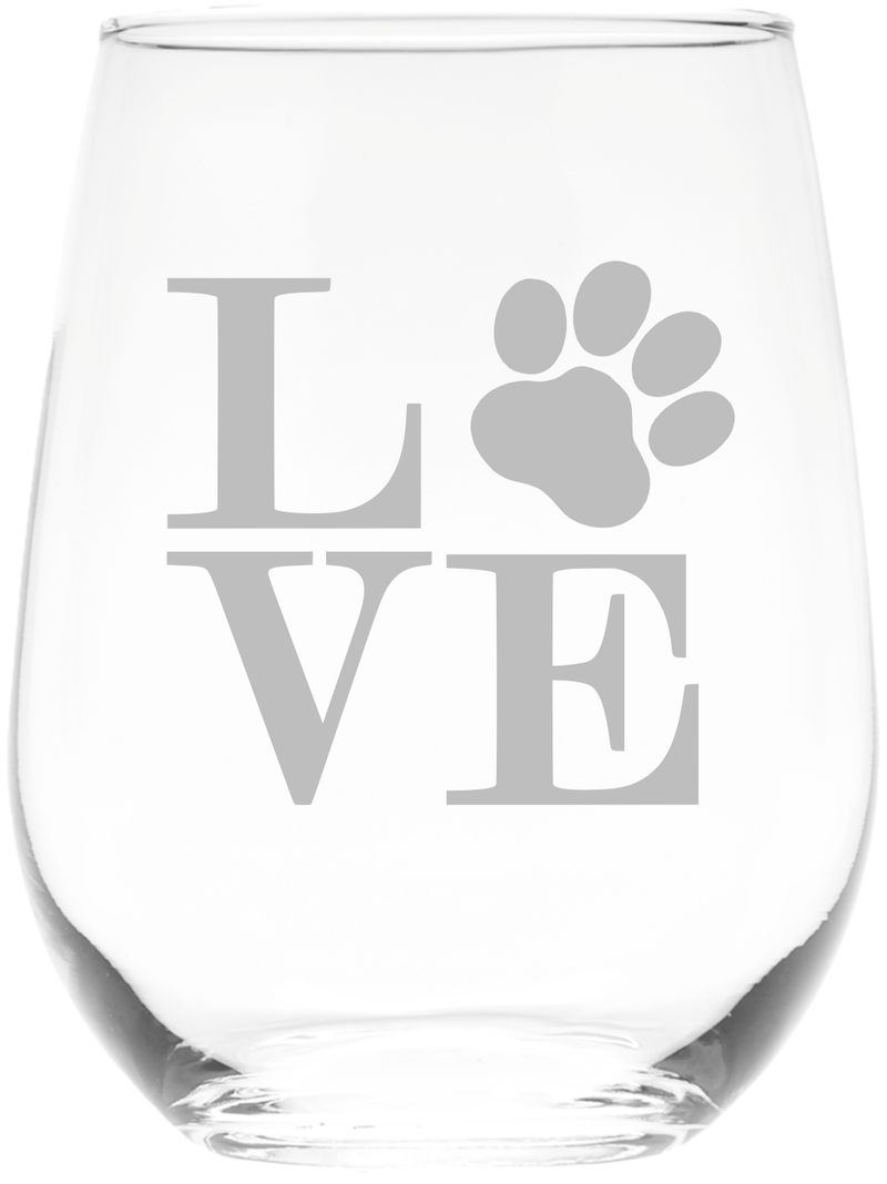 Paw print LOVE 17 oz. stemless wine glass