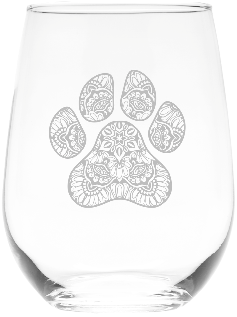 Pawprint Stemless Wine Glass, 17 oz.  Dog and Cat Lover Gift (Style P1)
