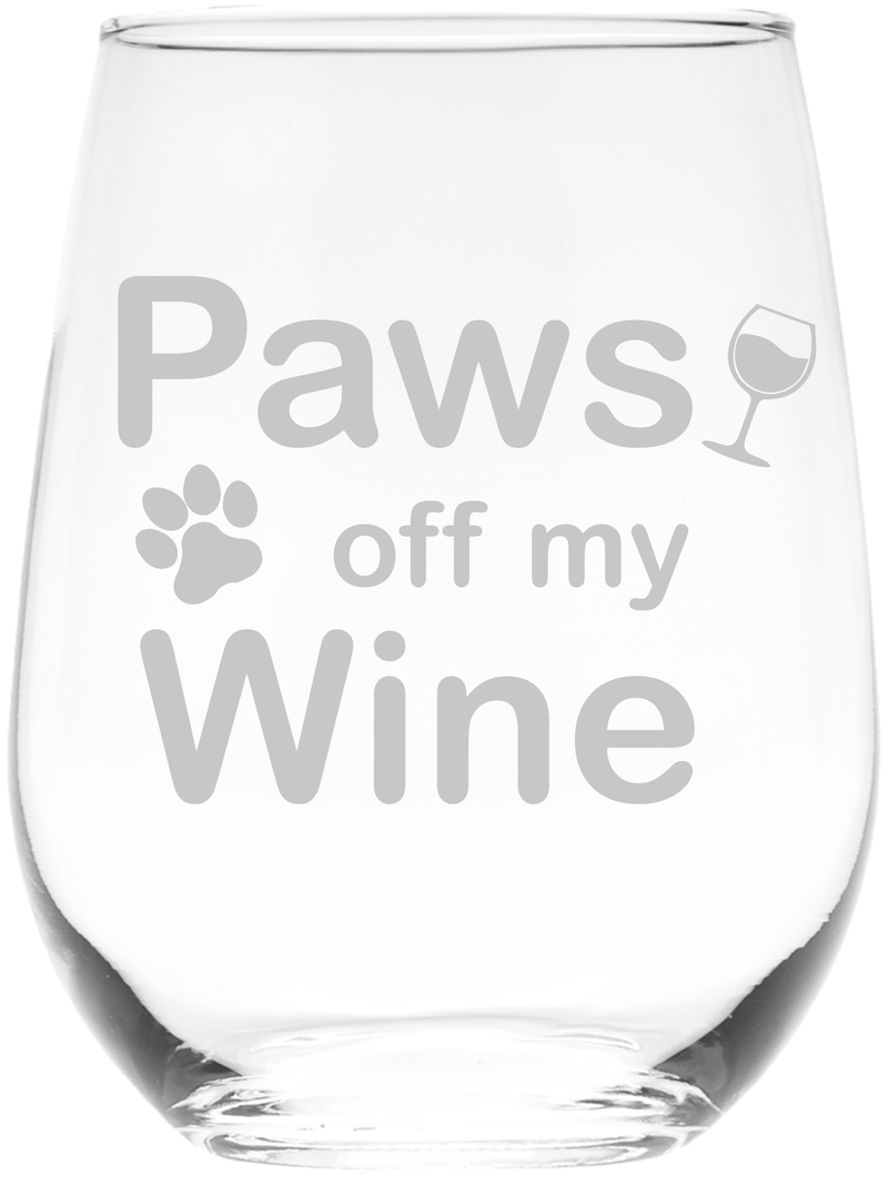 Paws Off My Wine Funny Stemless Wine Glass - Funny Dog Lover Gift for Women and Men - 17 oz.