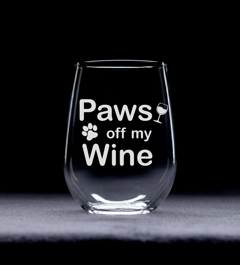 Paws Off My Wine Funny Stemless Wine Glass - Funny Dog Lover Gift for Women and Men - 17 oz.