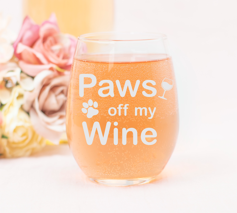 Paws Off My Wine Funny Stemless Wine Glass - Funny Dog Lover Gift for Women and Men - 17 oz.