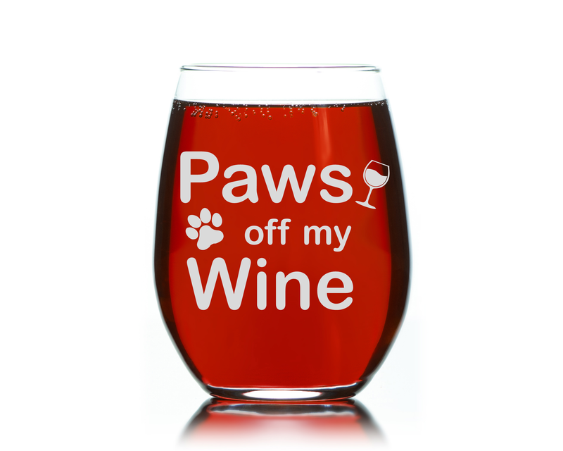 Paws Off My Wine Funny Stemless Wine Glass - Funny Dog Lover Gift for Women and Men - 17 oz.