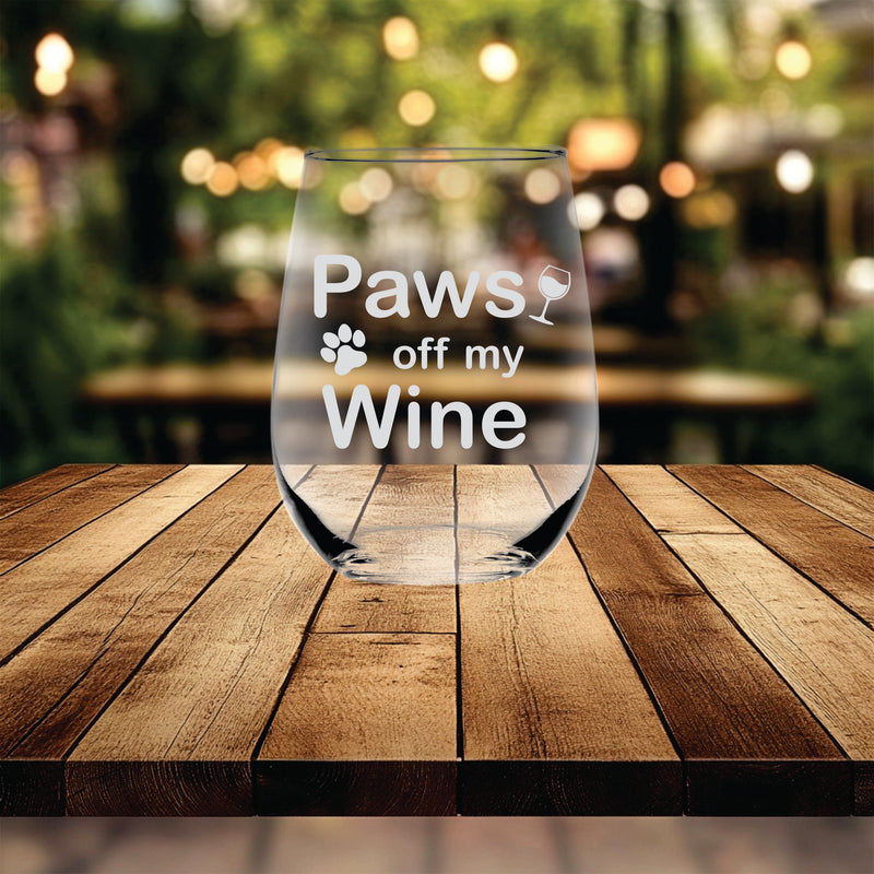 Paws Off My Wine Funny Stemless Wine Glass - Funny Dog Lover Gift for Women and Men - 17 oz.