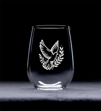 Peaceful Dove Stemless Wine Glass - Bird Lover Gift for Men and Women - Weddings Bridal Engagement Anniversaries - 17 oz.