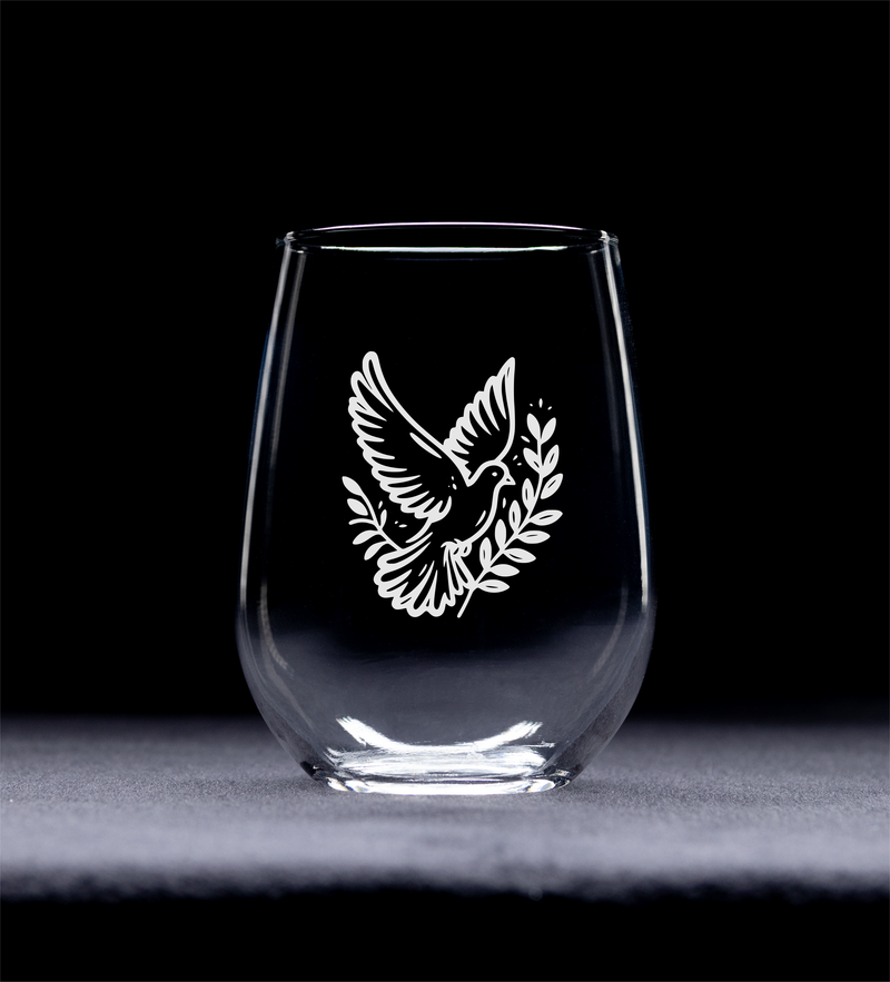 Peaceful Dove Stemless Wine Glass - Bird Lover Gift for Men and Women - Weddings Bridal Engagement Anniversaries - 17 oz.