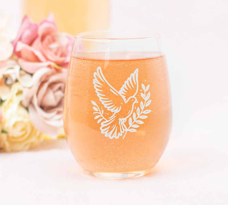 Peaceful Dove Stemless Wine Glass - Bird Lover Gift for Men and Women - Weddings Bridal Engagement Anniversaries - 17 oz.