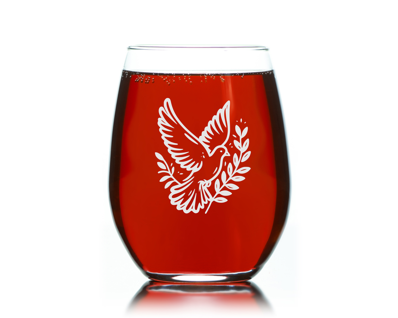 Peaceful Dove Stemless Wine Glass - Bird Lover Gift for Men and Women - Weddings Bridal Engagement Anniversaries - 17 oz.