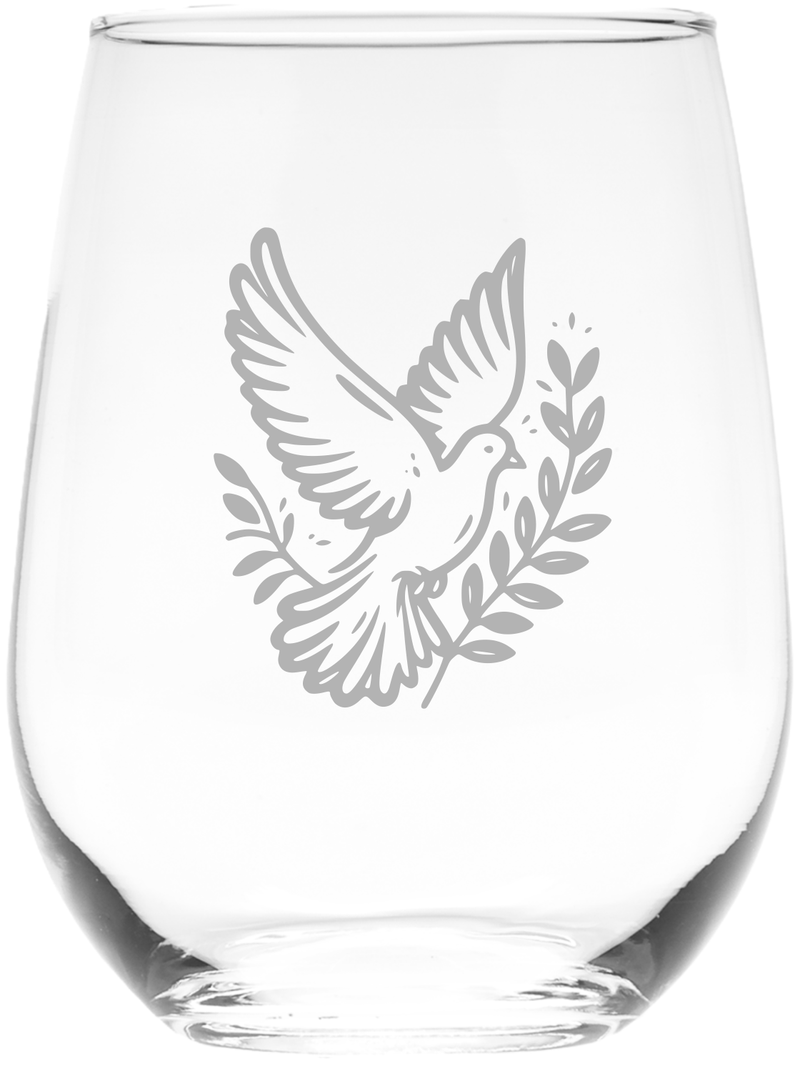 Peaceful Dove Stemless Wine Glass - Bird Lover Gift for Men and Women - Weddings Bridal Engagement Anniversaries - 17 oz.