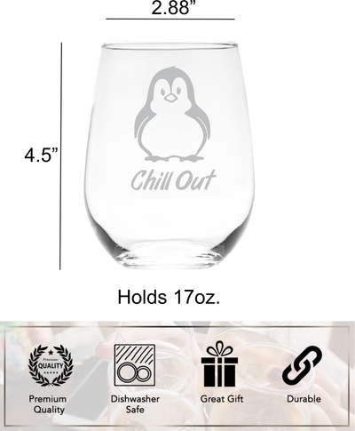 Chill Out Penguin Stemless Wine Glass, 17 oz. - 1 Piece -  Funny Penguin Gift for Men and Women