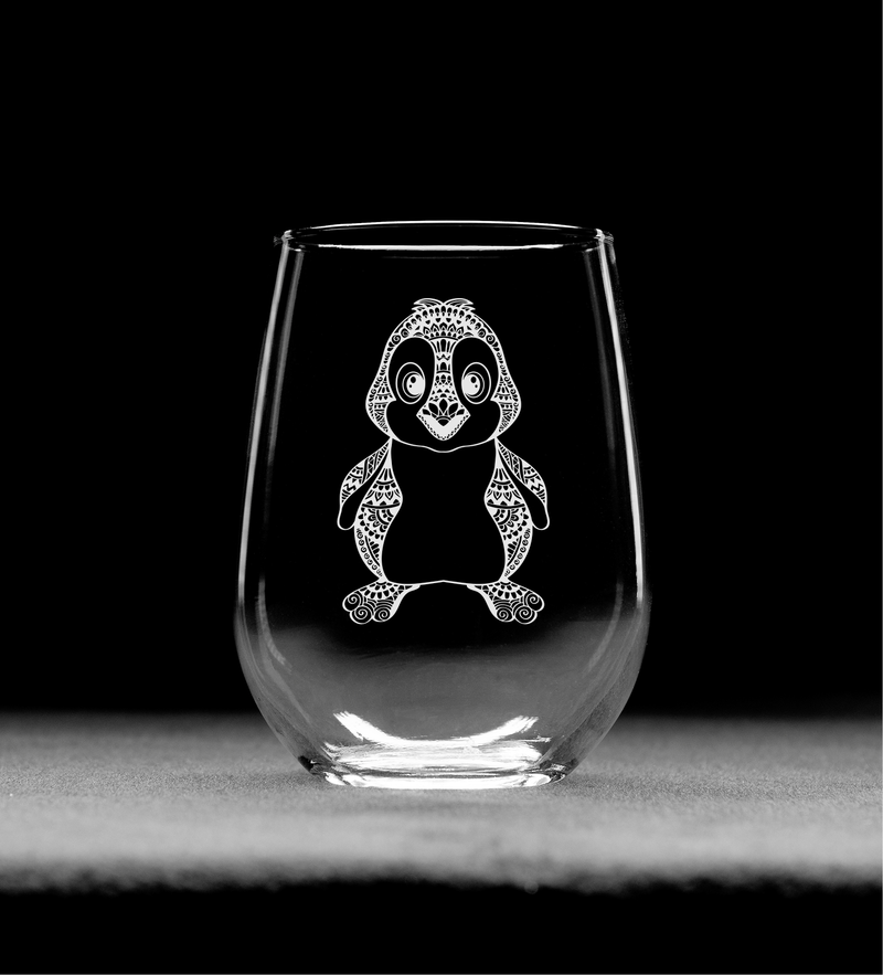 Penguin Themed Stemless Wine Glass - Penguin Lover Gift for Women and Men - 17 oz. (Style P1)