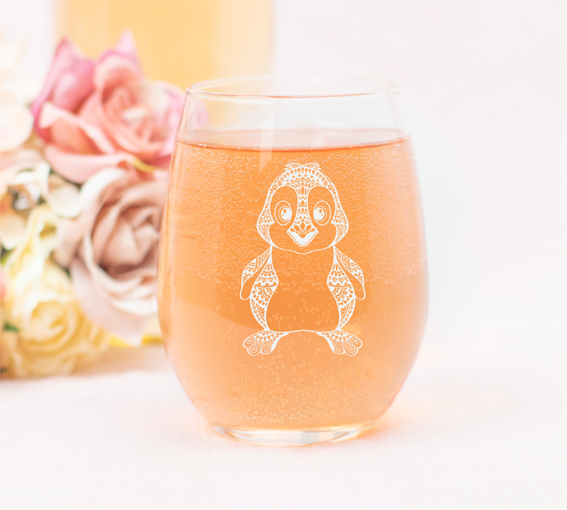 Penguin Themed Stemless Wine Glass - Penguin Lover Gift for Women and Men - 17 oz. (Style P1)