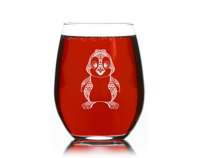 Penguin Themed Stemless Wine Glass - Penguin Lover Gift for Women and Men - 17 oz. (Style P1)
