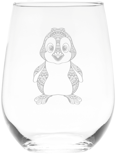 Penguin Themed Stemless Wine Glass - Penguin Lover Gift for Women and Men - 17 oz. (Style P1)