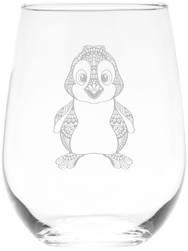 Penguin Themed Stemless Wine Glass - Penguin Lover Gift for Women and Men - 17 oz. (Style P1)