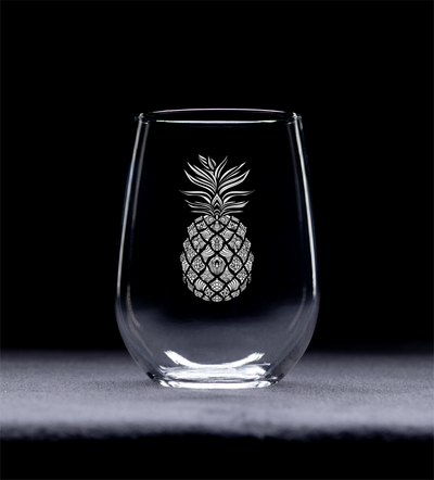 Pineapple Stemless Wine Glass - Tropical Themed Gift for Women and Men -  17 oz.