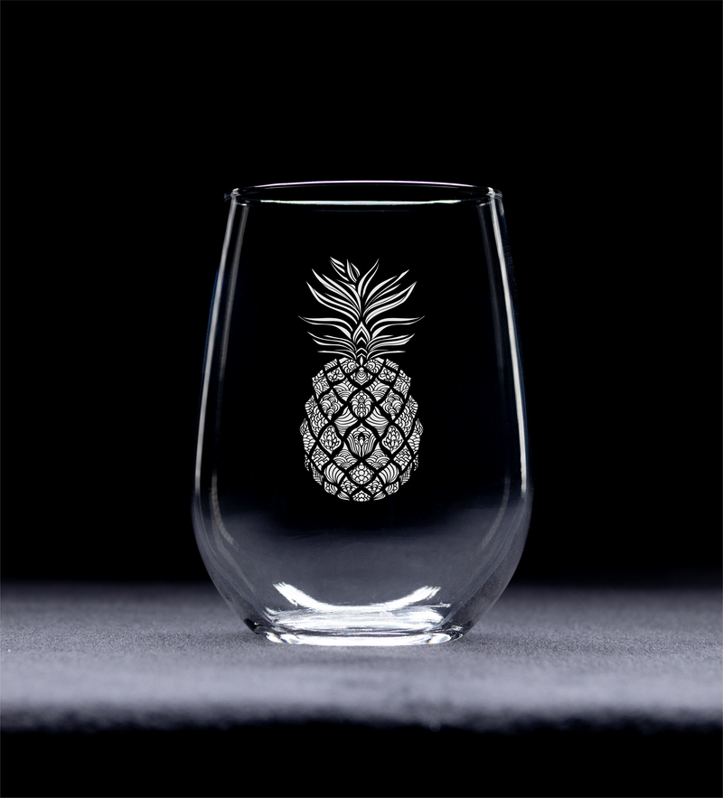 Pineapple Stemless Wine Glass - Tropical Themed Gift for Women and Men -  17 oz.