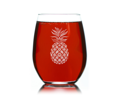 Pineapple Stemless Wine Glass - Tropical Themed Gift for Women and Men -  17 oz.