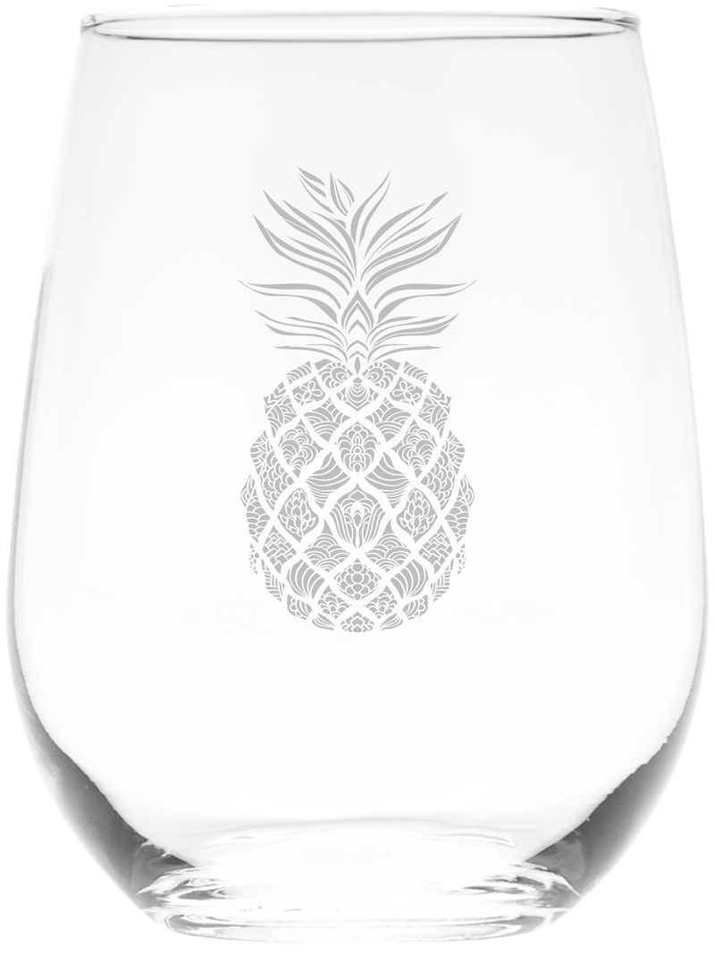 Pineapple Stemless Wine Glass - Tropical Themed Gift for Women and Men -  17 oz.