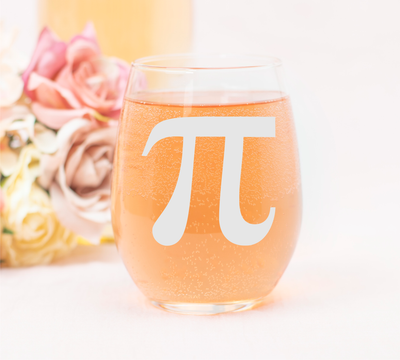 Pi Symbol Stemless Wine Glass, 17 oz.  - Math Themed Gift for Men and Women (Style P1)
