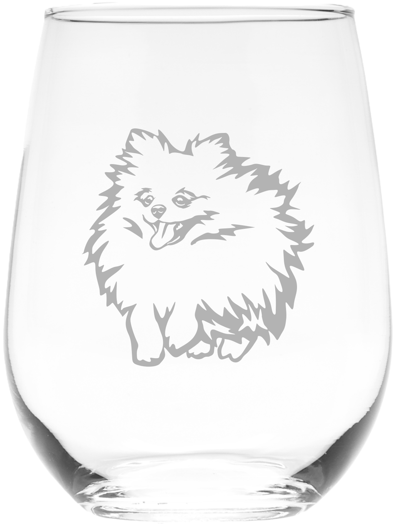 Pomeranian Themed, Dog Stemless Wine Glass - Dog Lover Gift for Men and Women - 17 oz.  (Style P2)