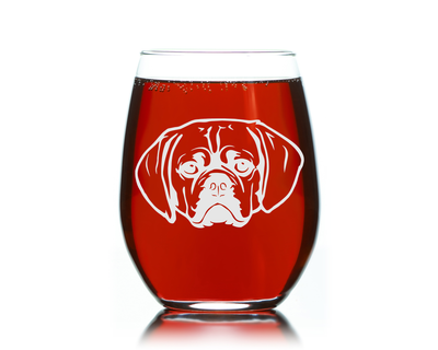 Puggle Themed, Dog Stemless Wine Glass  - Dog Lover Gift for Men and Women - 17 oz.