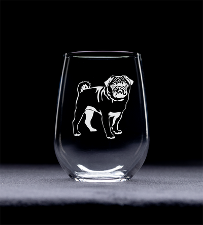 Pug Themed, Dog Stemless Wine Glass - Dog Lover Gift for Men and Women - 17 oz (Style P1)